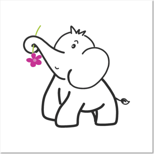 elephant with a flower Posters and Art